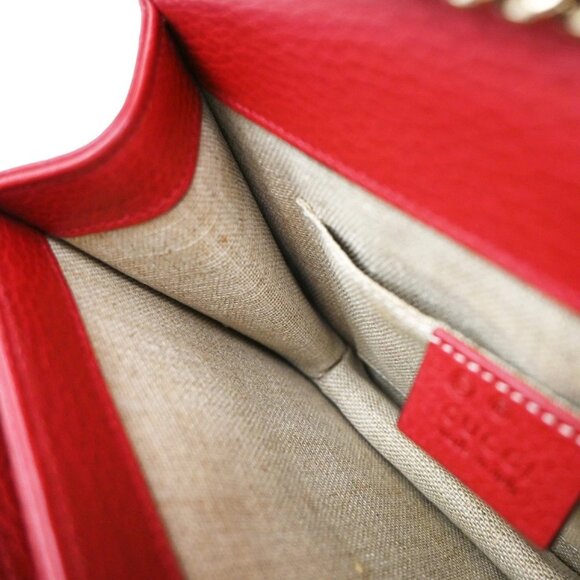 GUCCI Logo Interlocking G Chain Mini Shoulder Bag Leather Red GHW Italy - Picture 10 of 16
